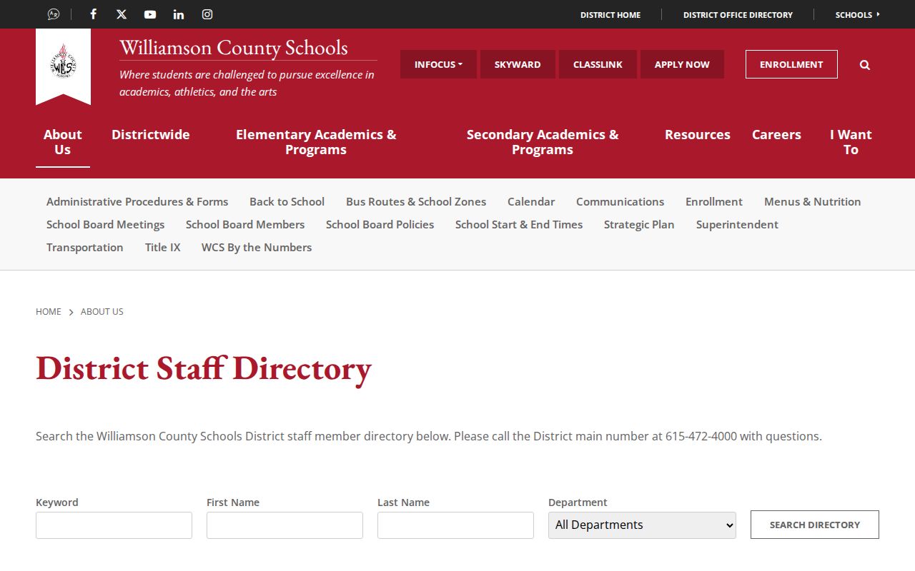 Franklin people directories search for Williamson County Schools staff